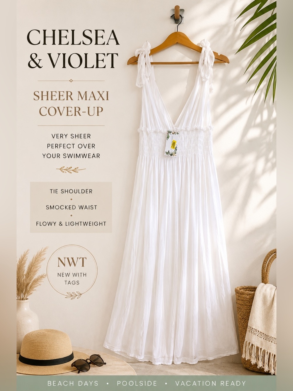 Chelsea & Violet White Sheer Tie Shoulder Maxi Cover-Up